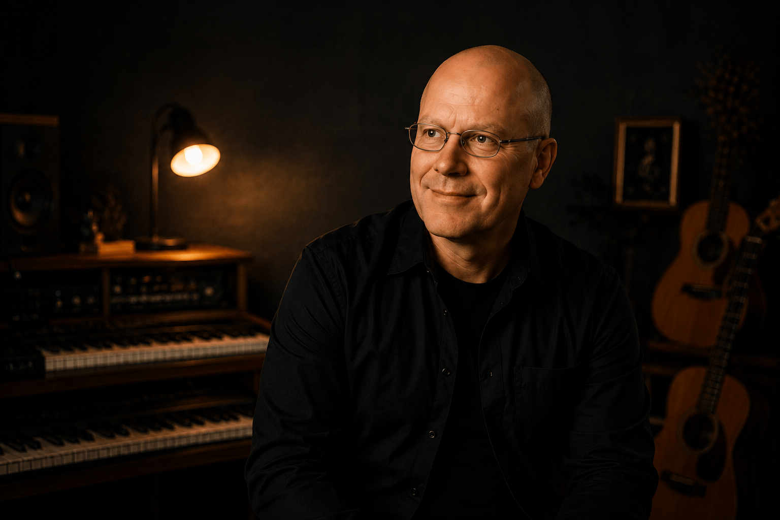 Janne Kalliokulju in a warm music studio