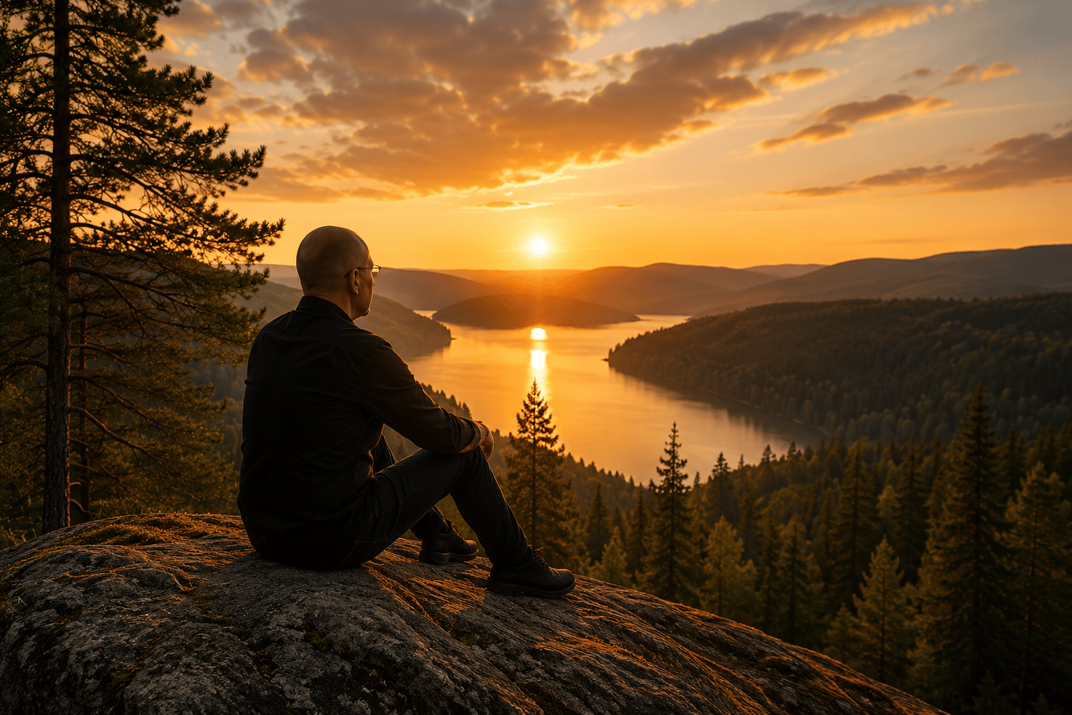 Janne reflecting in Finnish nature at sunset